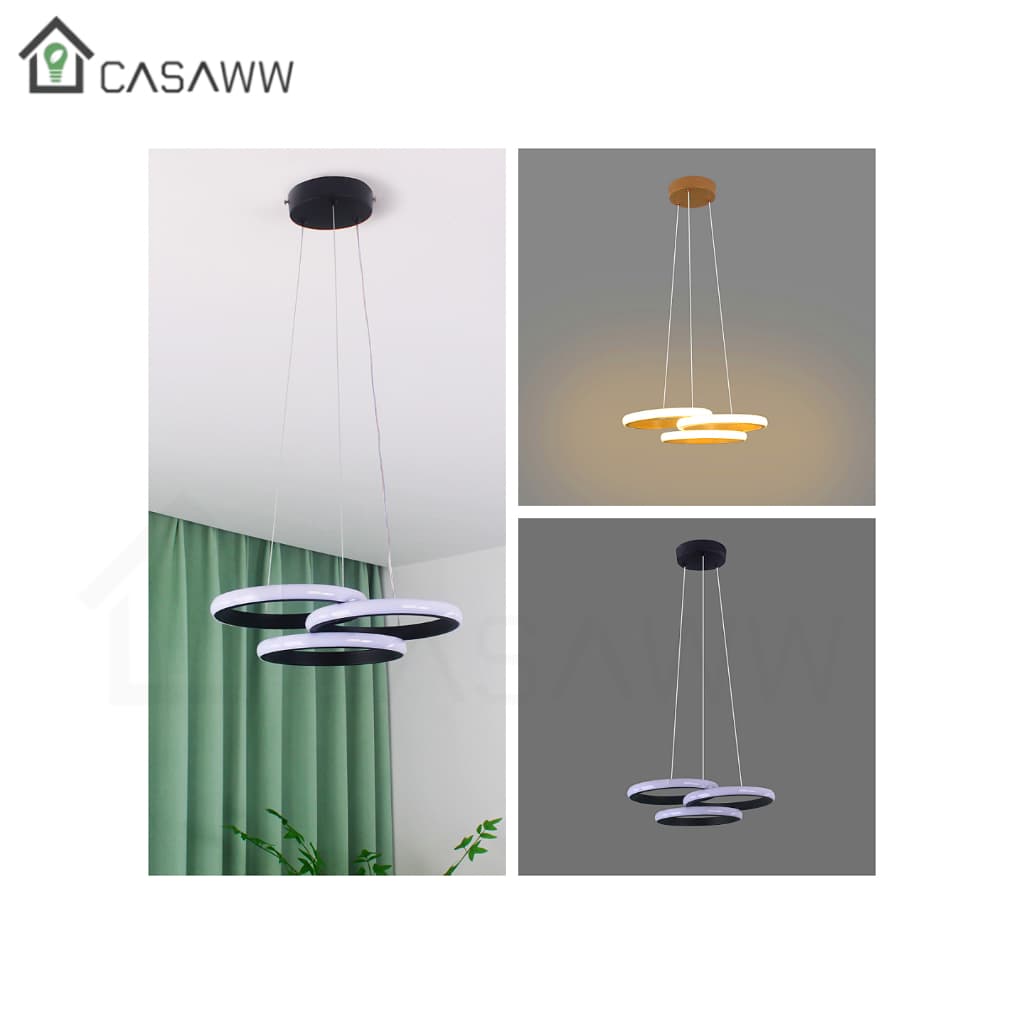 Lustre Dourado Led Moderno Pendente Anéis 3 Arco Anel Linear Aro Dourado Preto Minimalista 3 Em 1