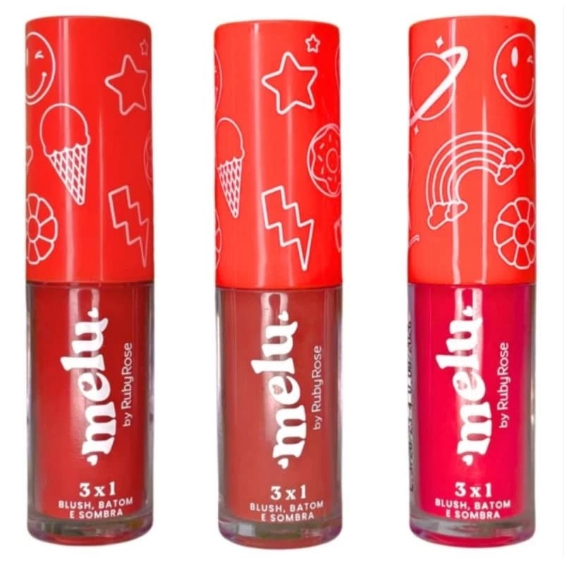 Blush Batom e Sombra 3 em 1 Melu Maquiagem Prática Versátil Compacta