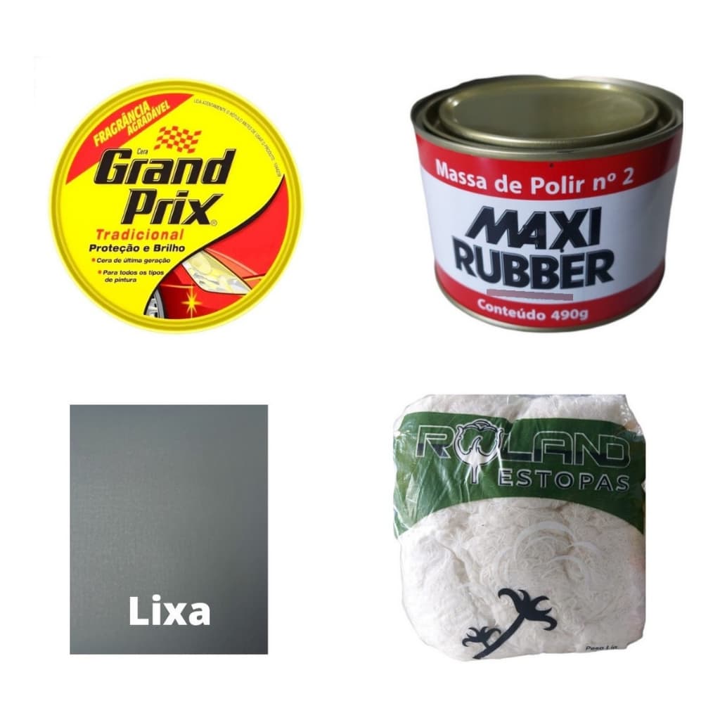 Kit Polimento Auto Massa N2 Tira Risco + Cera + Lixa Estopa Maxi Rubber