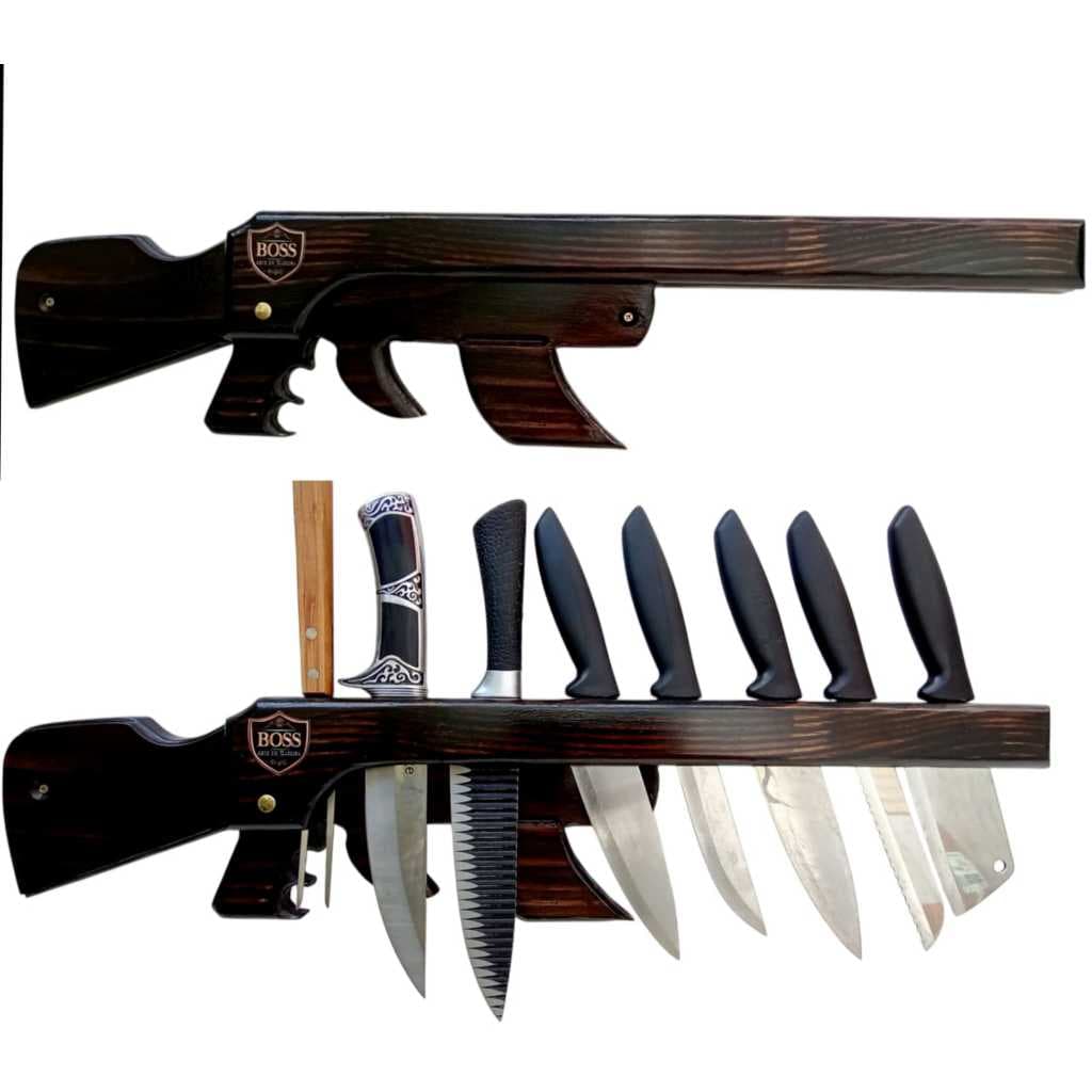 Porta Facas em Madeira de Parede Black ops Rifle AK-47