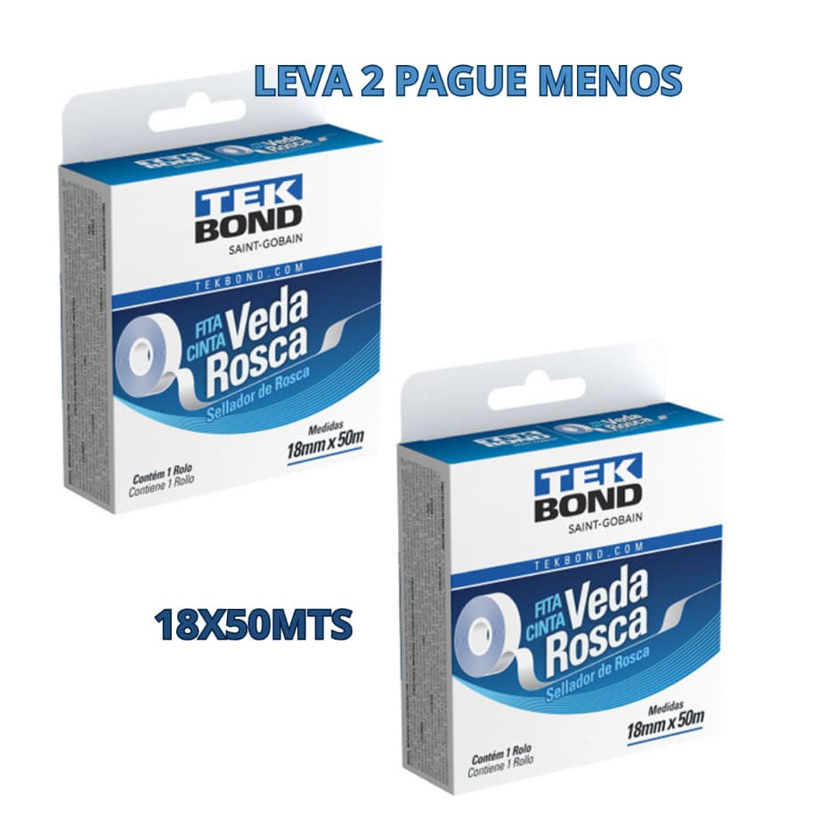Fita Veda Rosca Encanamento Multiuso 18mm x 10m-25m-50m  Tekbond