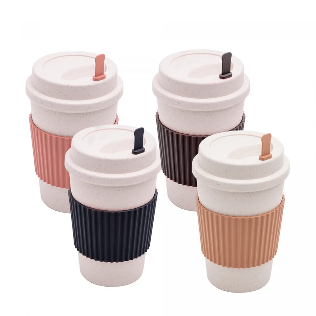 Copo de Café de Bambu e PP com Tampa e Mexedor Sortido 450ml - Lyor