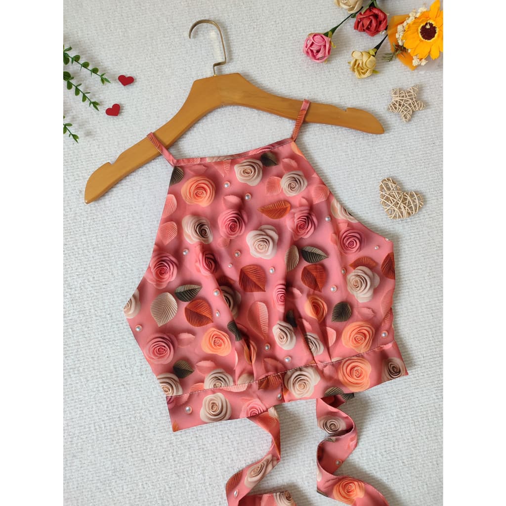 YW & X MODA  cropped feminina estampada 3D tecido crepinho