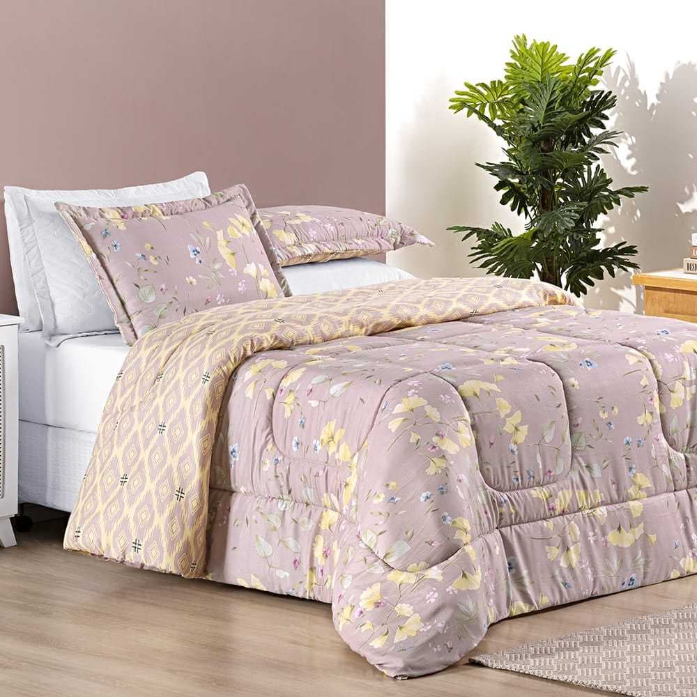 Kit Edredon Cama KING /QUEEN/SUPER KING 3 peças Estampado Dupla Face Matelado Bouti /Lavanda! Envio Imediato!