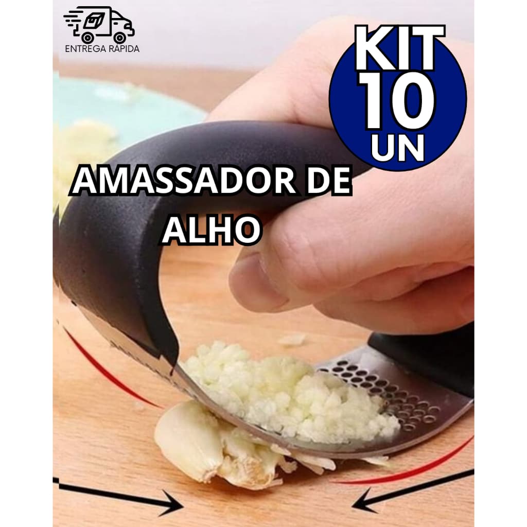 Kit Espremedor Amassador Triturador de Alho em Aço Inox Premium