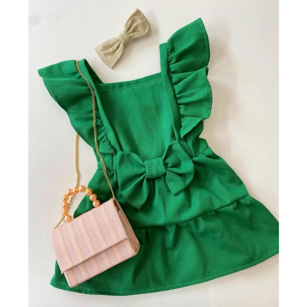 Vestido infantil com laço em linho