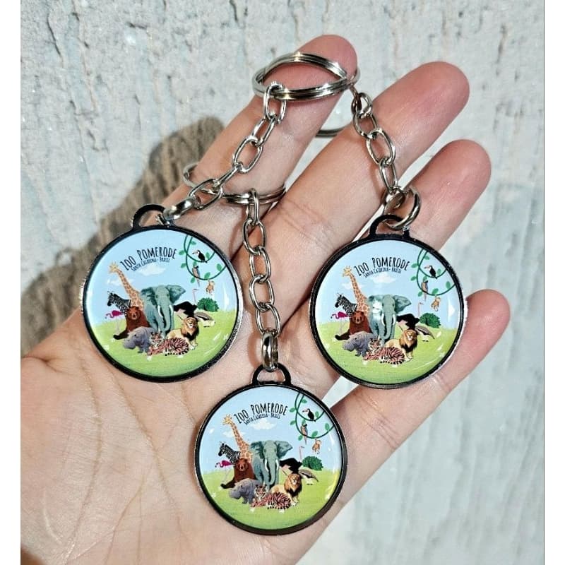Kit chaveiros chapinha de metal redonda personalizada em resina