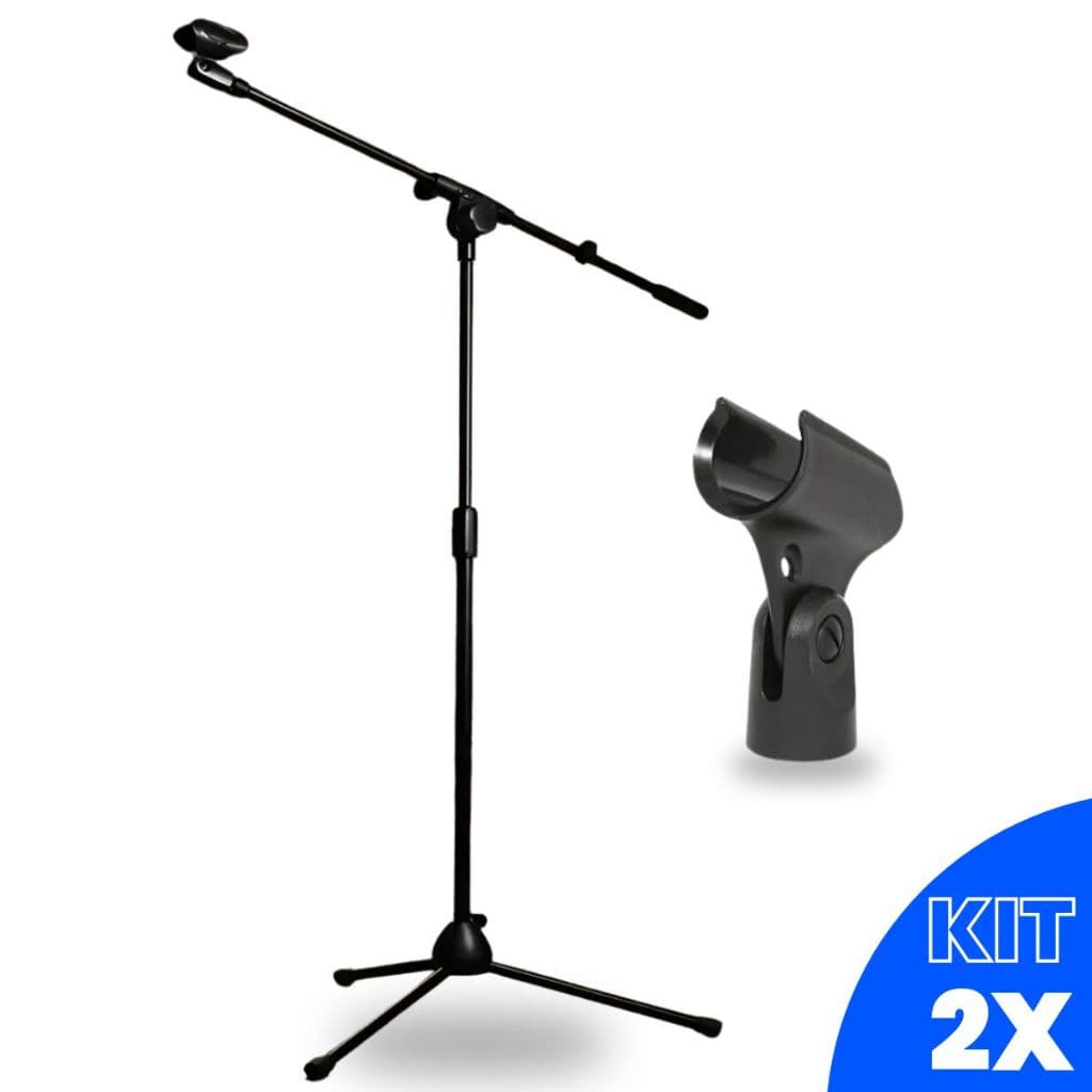 Kit 2 Suporte Pedestal Tripe Universal para Microfone Fio Shure Sennheiser Kadosh Dylan Le Son Akg Mxt sm58 Profissional