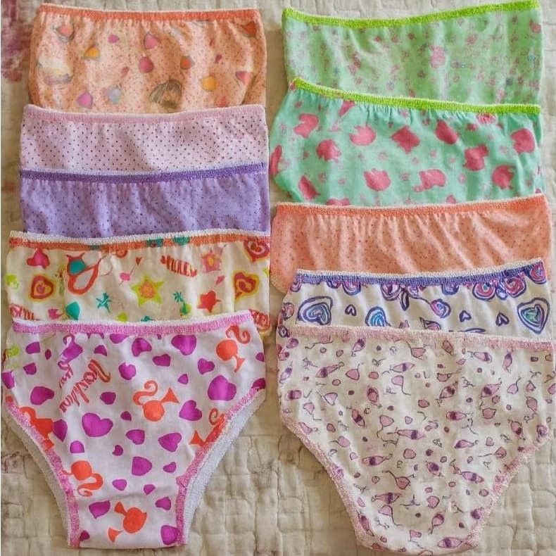 Kit 5-10 Calcinhas Infantil (P) De 0 A 1 Ano De Idade  Para O Dia A Dia Estampas Variadas Crianças Forro Algodão
