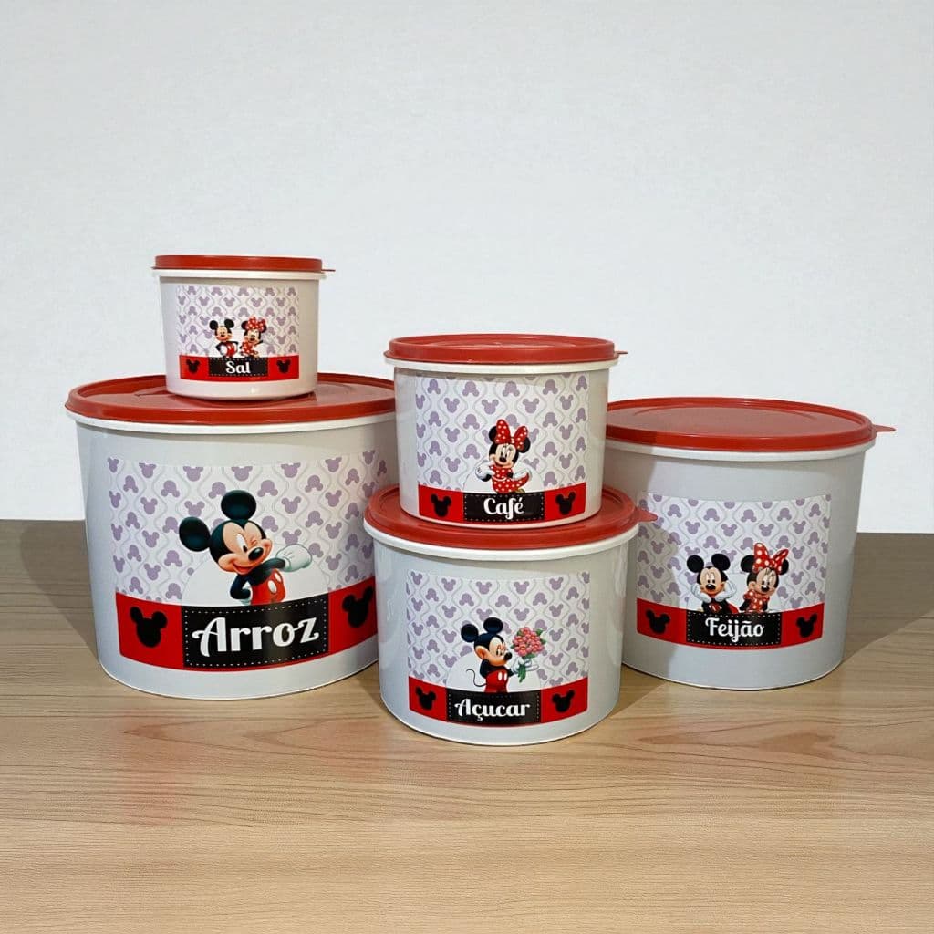 Kit De Mantimentos Plástico 5 peças  Minnie e Mickey