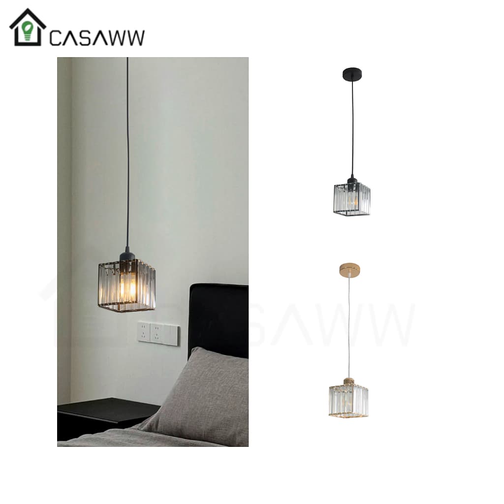Lustre Cristal Gold Preto Luminária Pendente Cristal Quadrado Para Lavabo Cabeceira De Cama Lababo