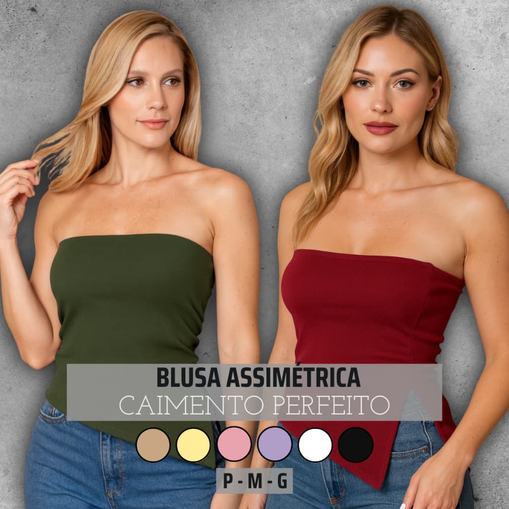 Blusa Top Tomara Que Caia Feminina Assimétrica De Bico Malha Suplex Com Bojo Blusinha Fenda Regata
