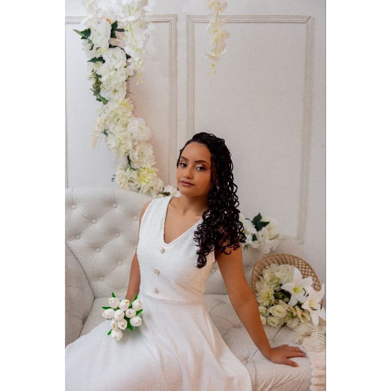 Vestido Branco Fim de Ano Casamento Civil Noiva Vestido Feminino Ano Novo Ensaio Pré Weending