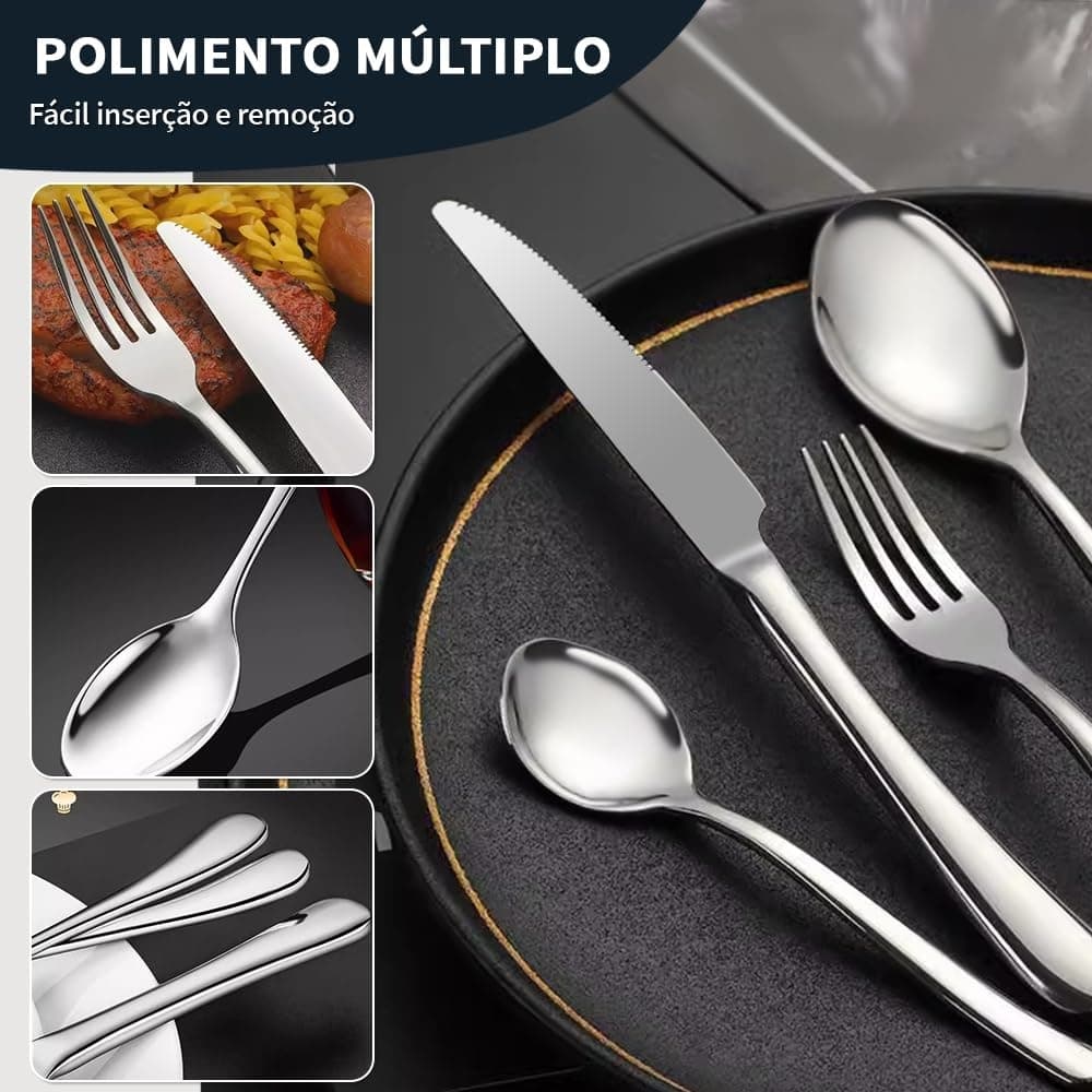Kit Talheres Colher Grafo Café Chá Sobremesa Mesa Faca Cozinha Casa Restaurante Almoço Beta - Inox