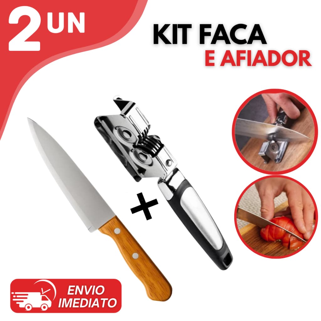 Kit Faca 6'' + Afiador Amolador Inox para Cozinha Profissional