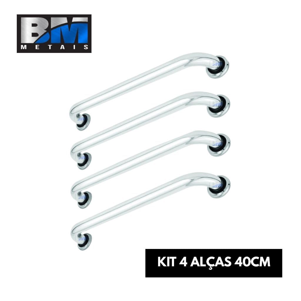 Kit 4 Barras de Apoio Alumínio 40cm Banheiro Corrimão Segurança Idosos PCD Antiderrapante