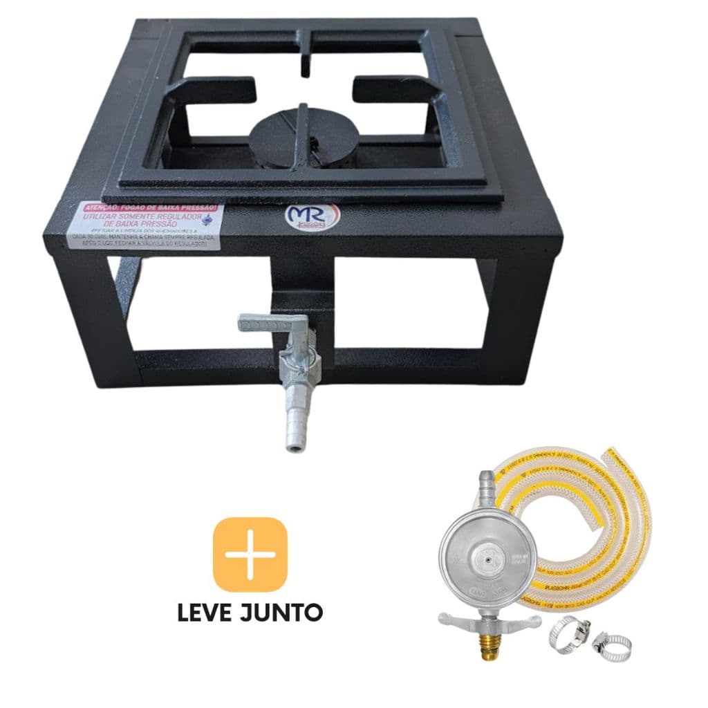 Fogão Industrial de Mesa Baixa Pressão 1 boca Fogareiro para camping ou caminhoneiro + Registro e Mangueira