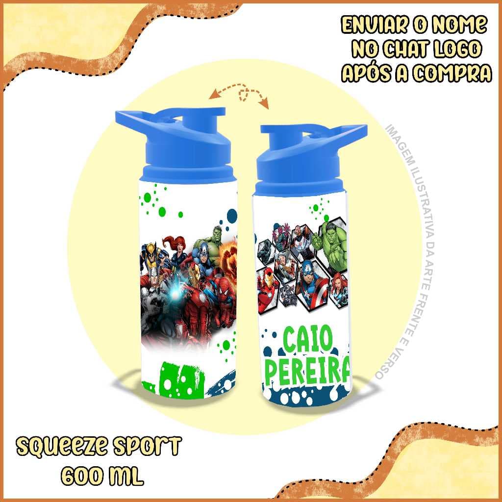 GARRAFA DE ALUMÍNIO VINGADORES - PERSONALIZADA COM NOME - HEROIS - SQUEEZE GARRAFA DE ÁGUA