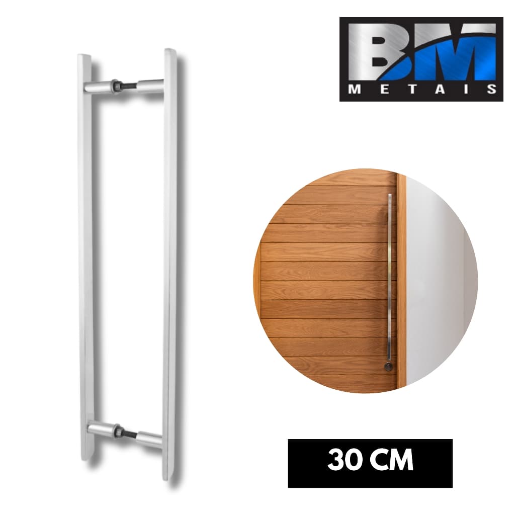 Puxador Duplo em Alumínio 30cm para Porta de Madeira Pivotante ou de Correr