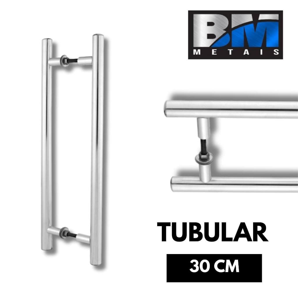 Puxador Tubular Duplo em Alumínio 30cm para Porta de Madeira Pivotante