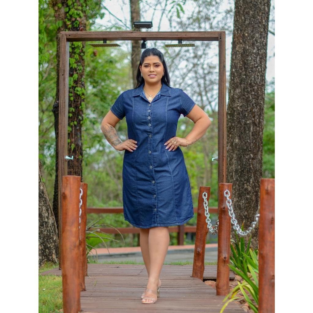 vestido chemise jeans tecido leve