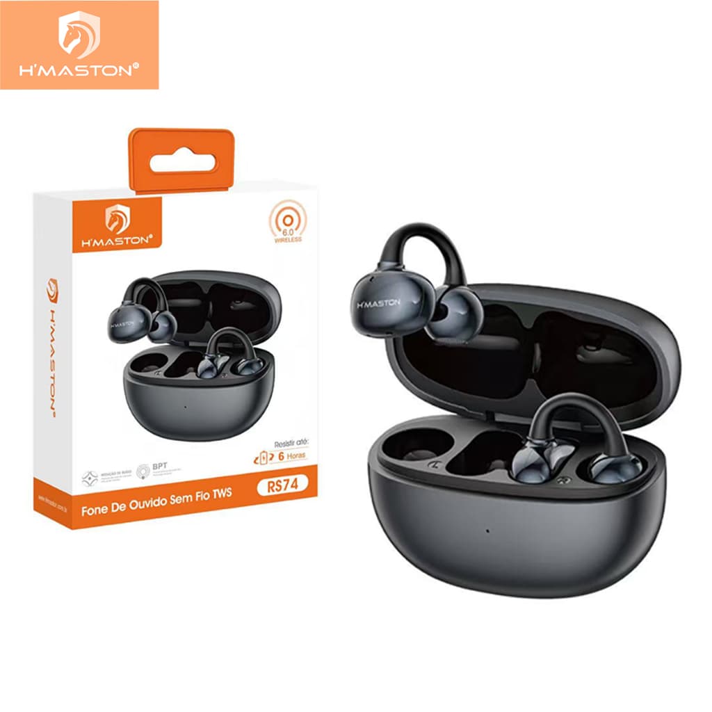 H'maston RS-74 Fone De Ouvido Sem Fio Bluetooth Wireless Tws 6 horas Bluetooth 6.0 Clip-on