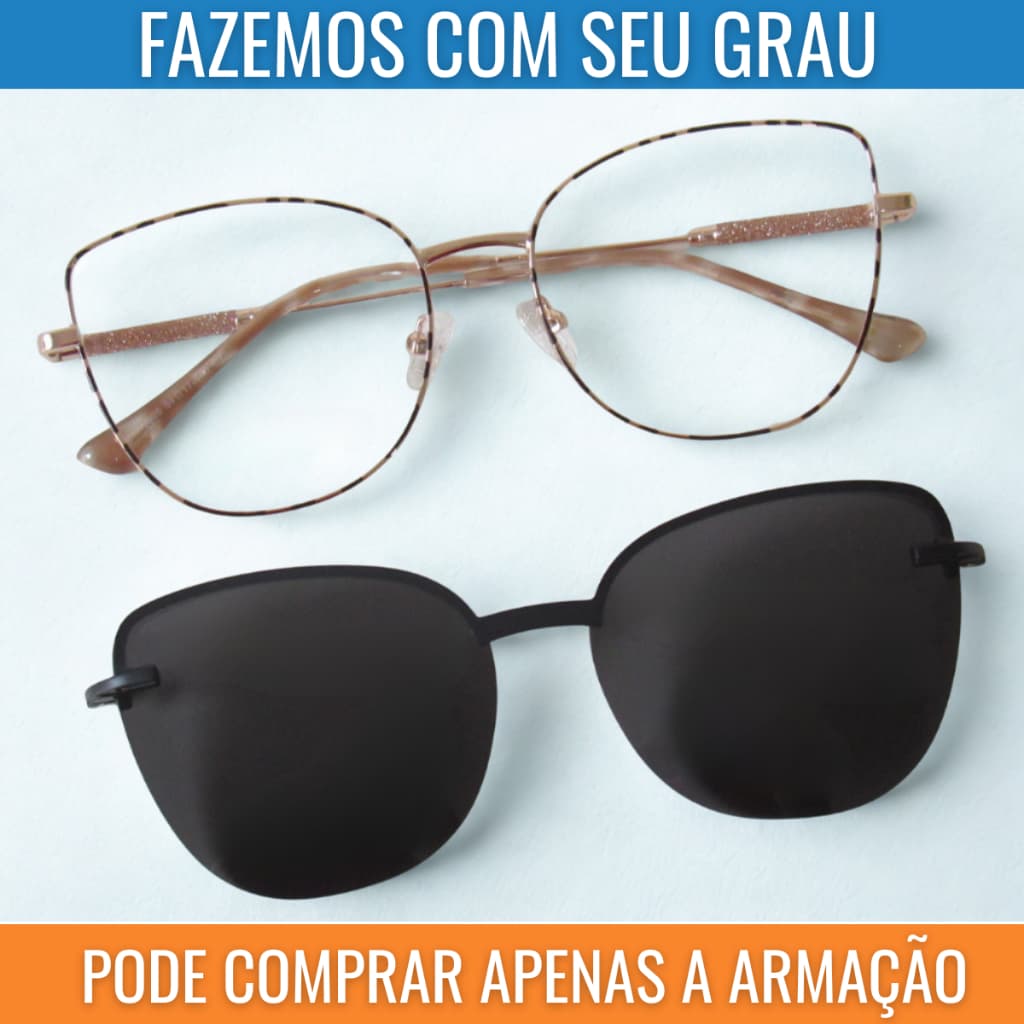 Óculos Clip-On Draffini Feminino 778005 2 em 1 – Grau + Sol Polarizado UV400 Anti Reflexo Elegante