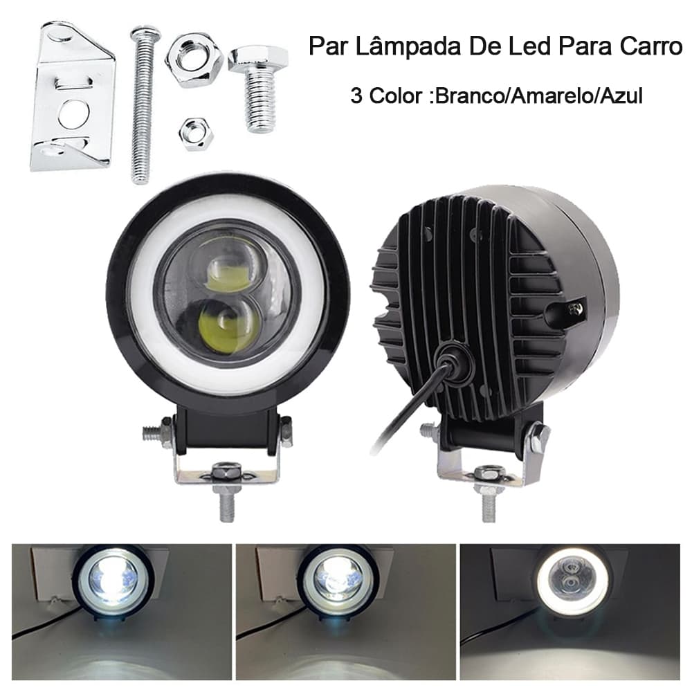 Par Faróis De Milha Moto 3 Color 100W Farol De Led Angel Eyes Defender Jeep Fusca Lâmpada Carro