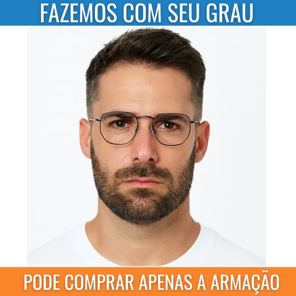 Óculos Hexagonal Armação Para Grau Unissex Leve e Resitente Reforçado Masculino Feminino