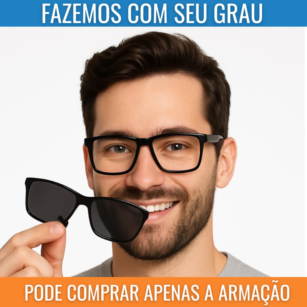 Armação de Óculos Clipon 2 em 1 Proteção UV Masculino Modelo Novo + Estojo e Flanela