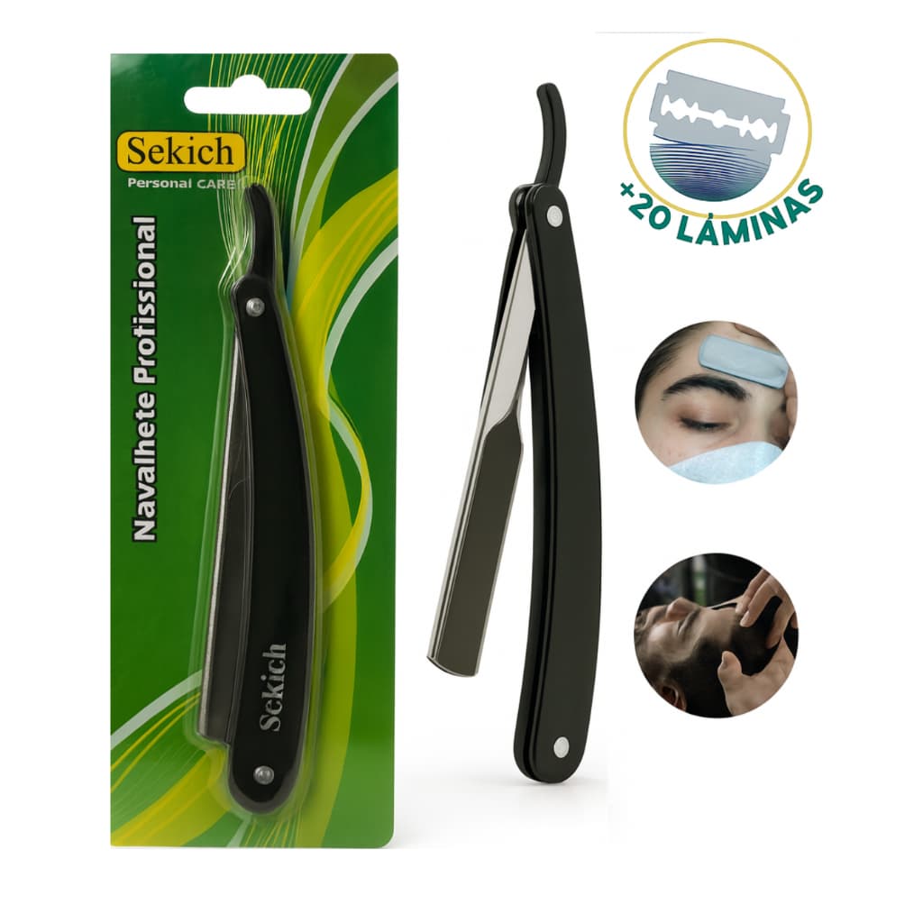 Navalha de Barbear Pro Em Aço inox Navalhete para barba com 20 Lâminas