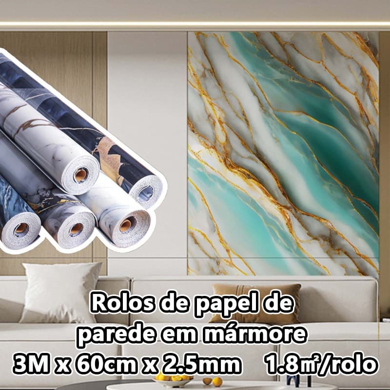 Papel de Parede Adesivo Mármore 3Mx60cmx2.5mm/1.8㎡ Lavável Cozinha Vinil Sala Quarto Vinílico Banheiro