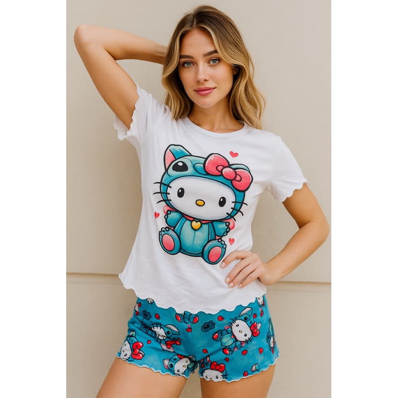 Pijama Feminino De Manguinha Baby Doll Confortável Estampado Conjunto De Dormir  Macio Em Suede