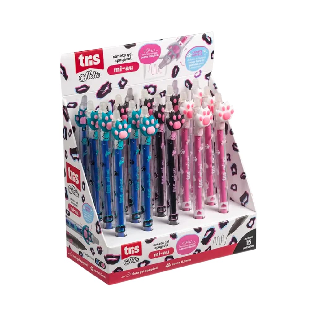 Caneta Apagável Em Gel Holic Mi-Au Tris Cor Preta Azul e Rosa