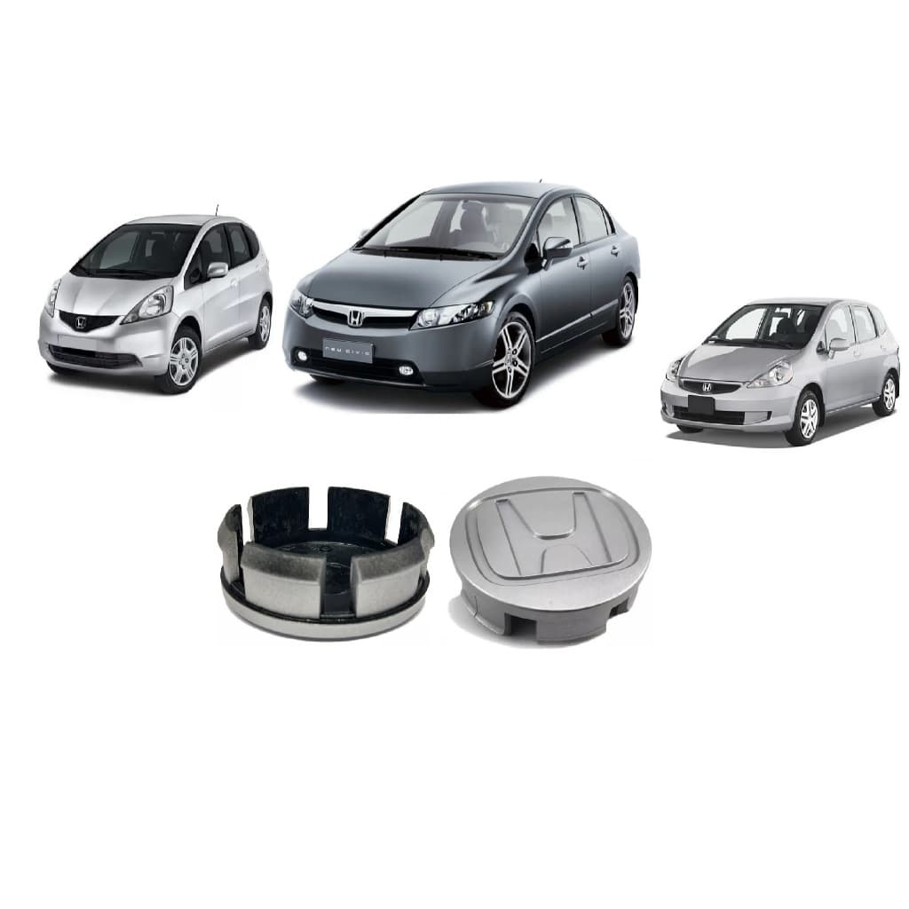 2 Pecas Calota Central Calotinha Roda Fit 2008 2009 Honda  Prata 58mm