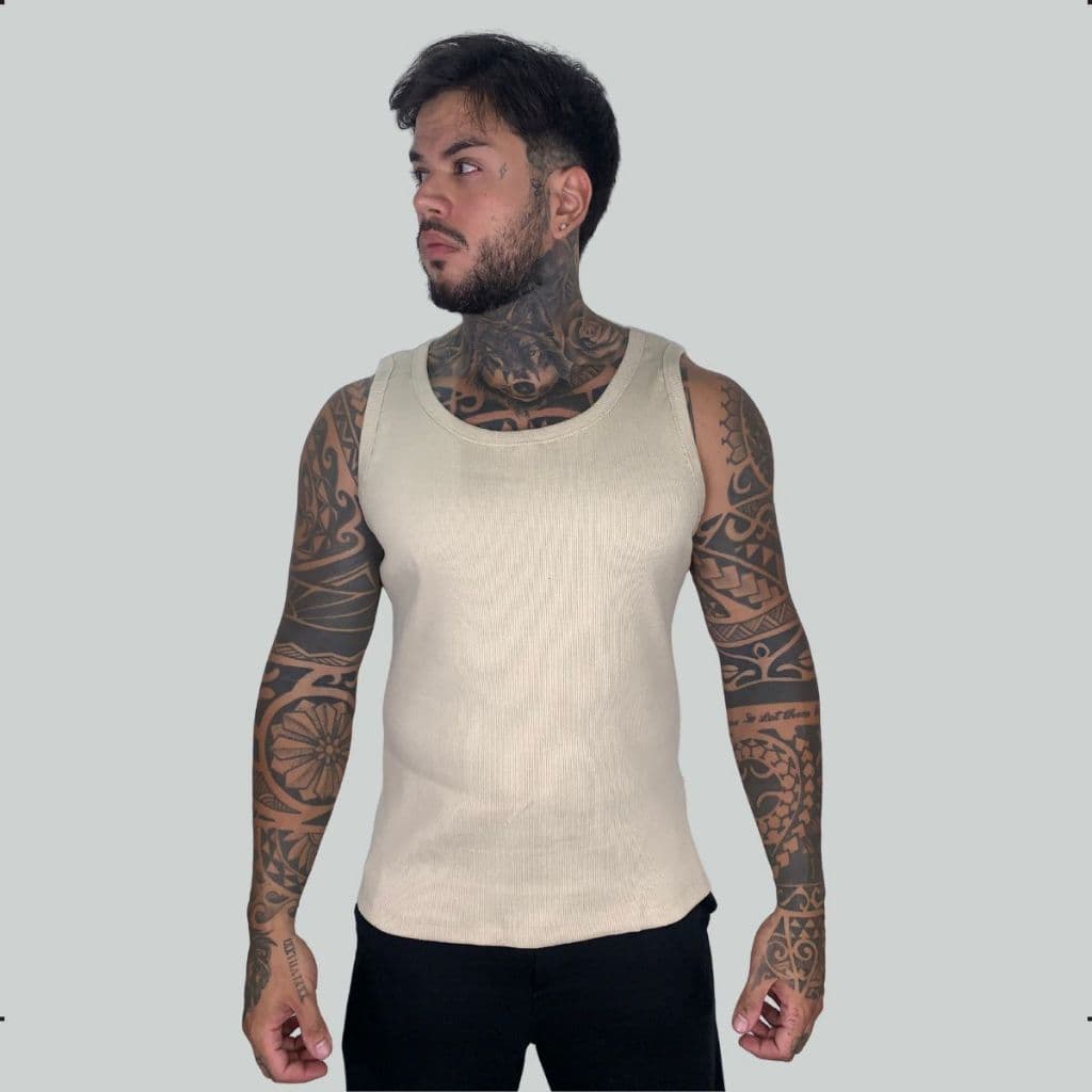 Regata Masculina Esportiva Canelada Slim Confortável Básica Casual