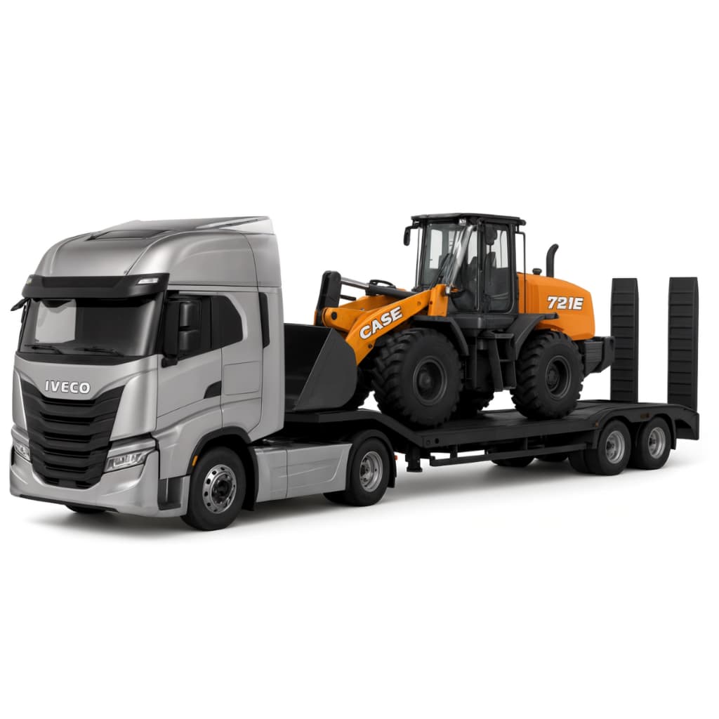 Caminhão Plataforma Iveco S-way + Retroescavadeira Case 721E