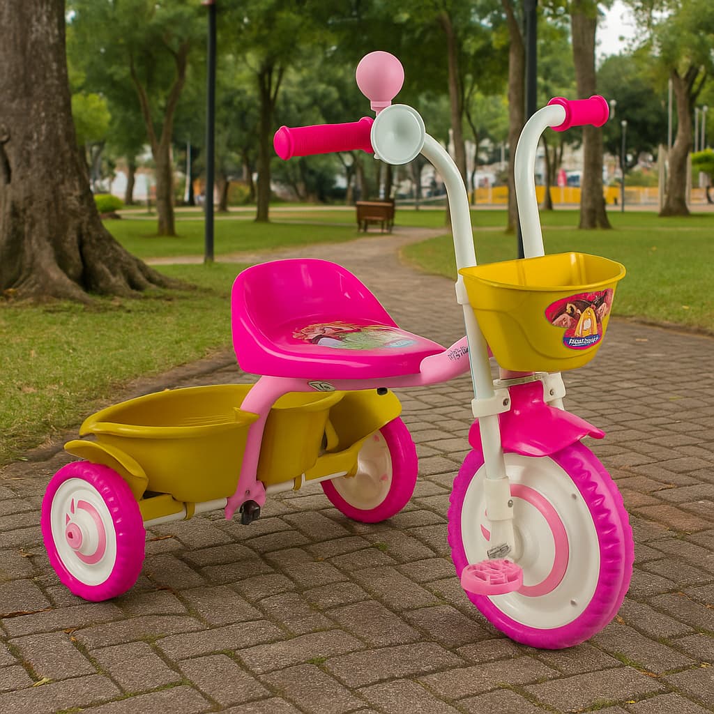 Triciclo Infantil Nathor Menina Disney Princesas com Cesta Rosa