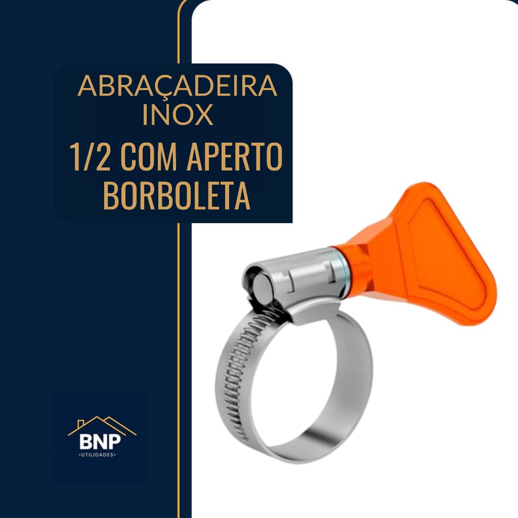 10 Abraçadeira Inox Borboleta Rosca Sem Fim Ajustável 1/2 Bestfer Mangueira