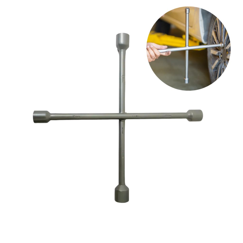 Chave de Roda Tipo Cruz Universal em Aço Reforçado – 17mm / 19mm / 21mm / 23mm