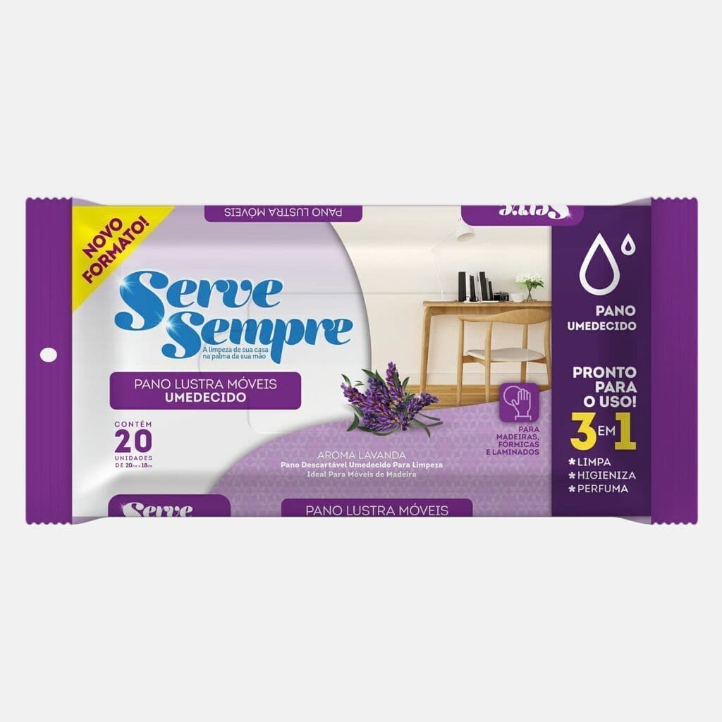 Pano lustra moveis umedecido serve sempre 20cm x 30cm com 20 unidades