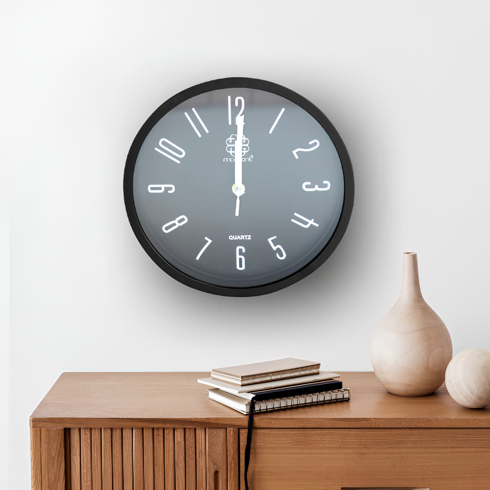 Relógio de Parede Redondo Preto 26cm Quartz Silencioso Moderno Tendencia Estruturado Alta Qualidade