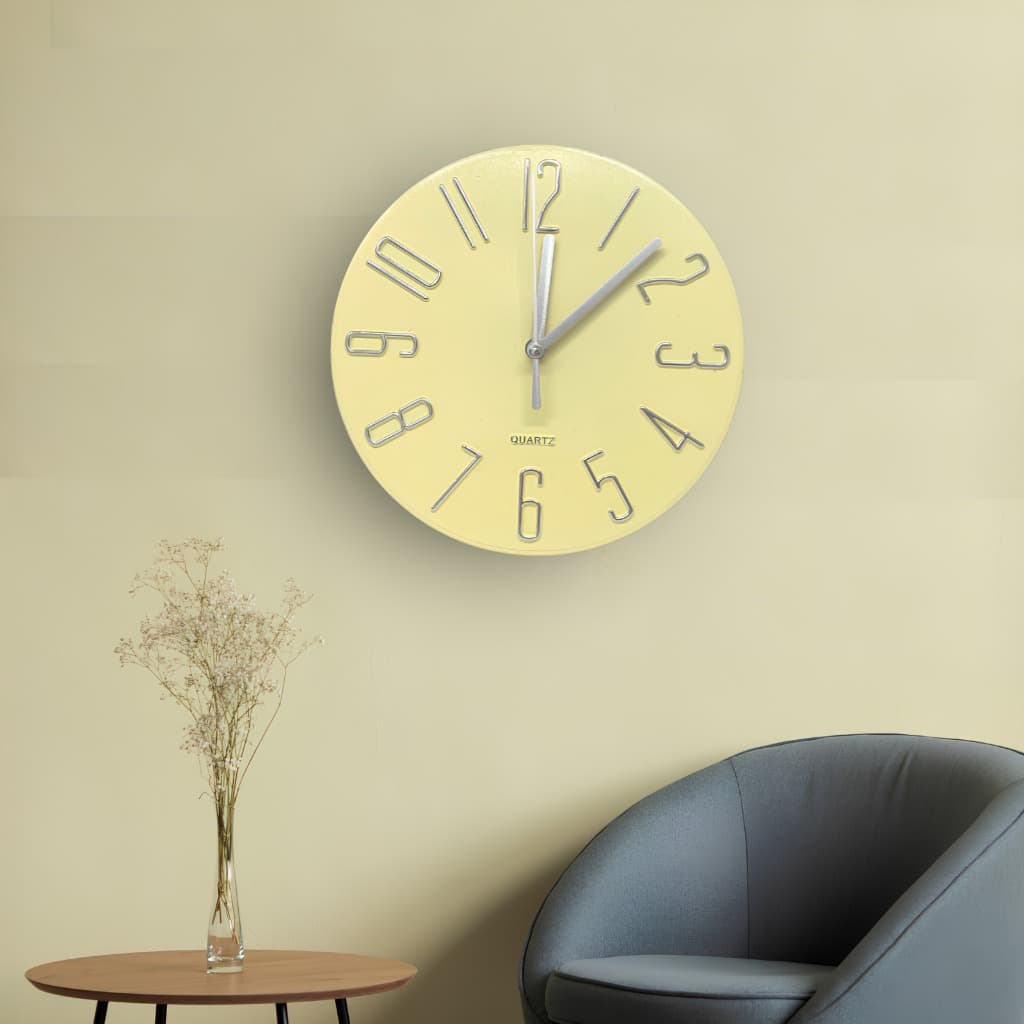 Relógio de Parede Redondo Amarelo 18x18cm Quartz Silencioso Design Moderno Decorativo Fácil de Instalar Elegante