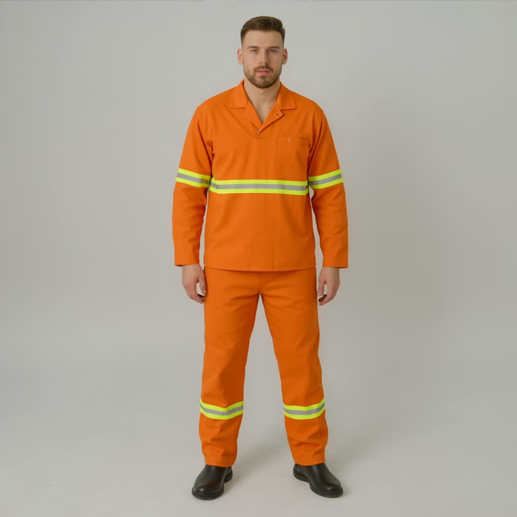 Conjunto Camisa e Calça Brim Manga Longa Refletivo Jaleco para Trabalho