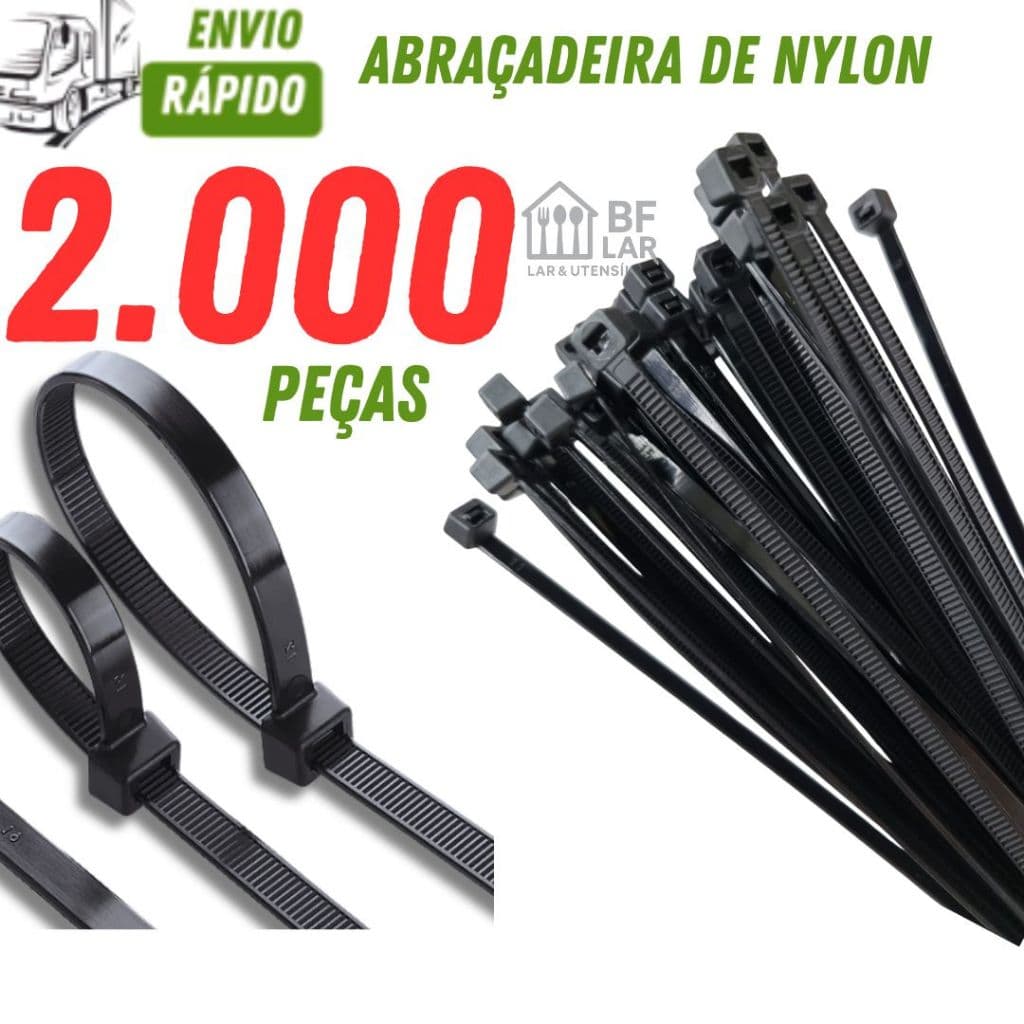 Cinta Plástica Abraçadeira de Cor Preto em Nylon 5cm Prende  Forte Pacote com 2000/1000/500 unidades