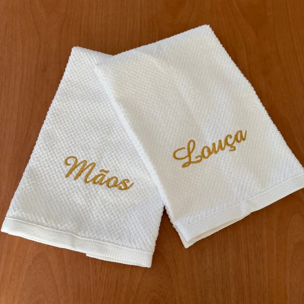 Kit 2 Panos de Prato Bordados: Mãos e Louça - Pano de Copa Dohler Alta Absorção