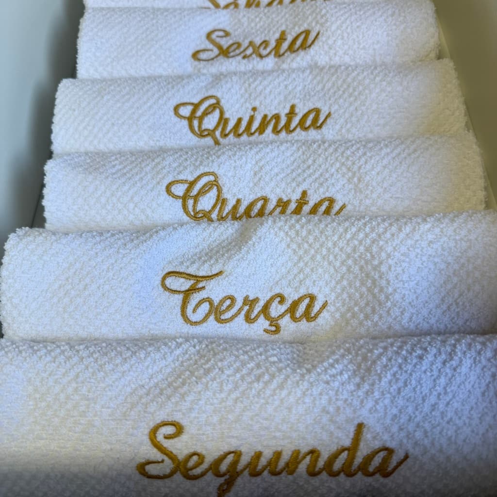 Kit 7 Panos de Prato Semaninha Bordados Pano de Copa em Algodão Felpudo Ótima Absorção Cozinha Presente