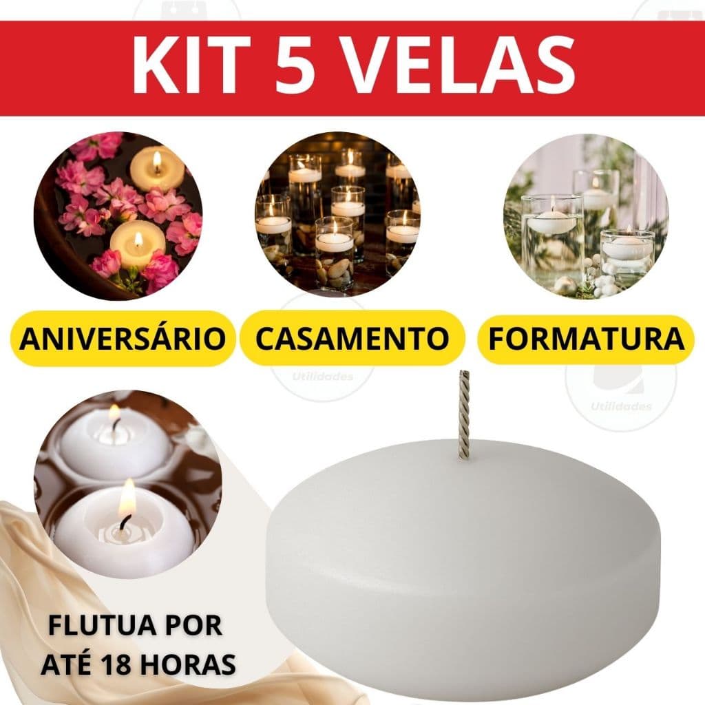 Velas Flutuante Decoração Casamento Decorativa Festas 18 Horas Festas Kit 05 Unidades