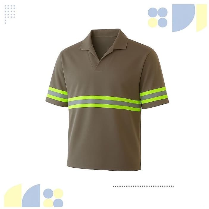 Camisa de Brim Santista MANGA CURTA sem bolso com FAIXA REFLETIVA - Gola Italiana