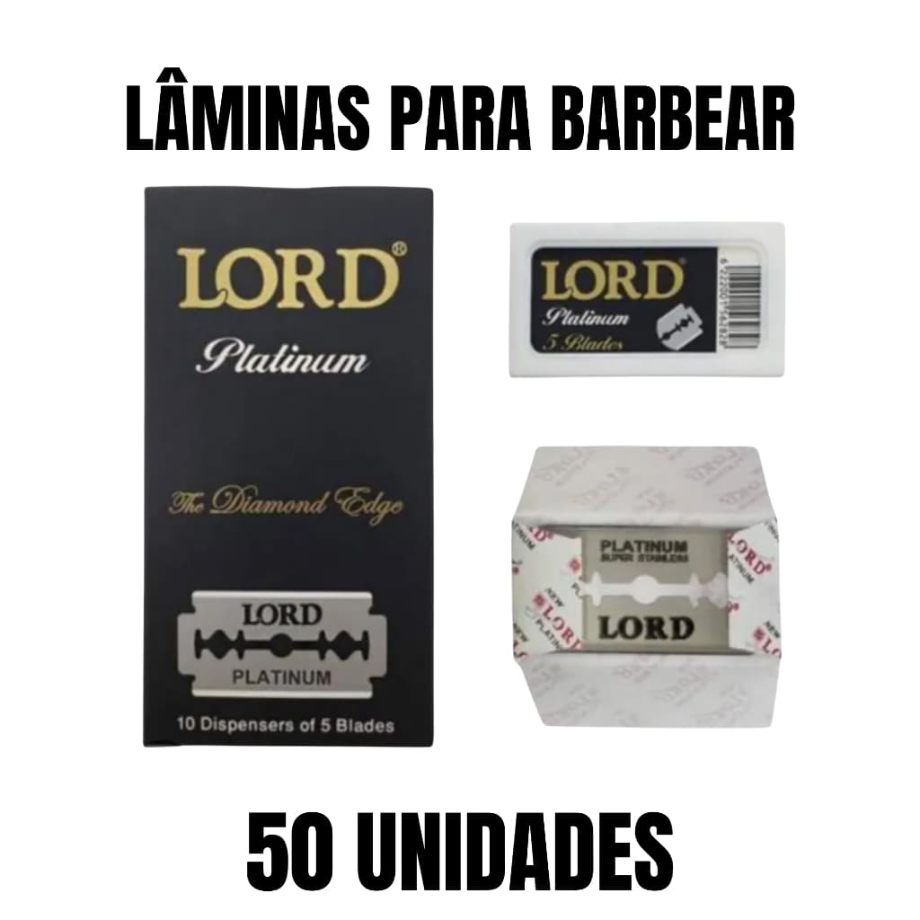 50 Lâminas Para Barbear Lord Diamond Black Profissional Alta Qualidade